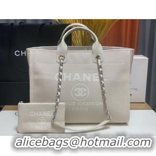 Luxurious Chanel Deauville Mixed Fibers Large Shopping Bag A66941 Light Gray 2022