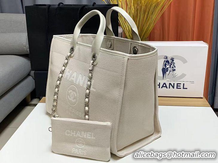 Luxurious Chanel Deauville Mixed Fibers Large Shopping Bag A66941 Light Gray 2022