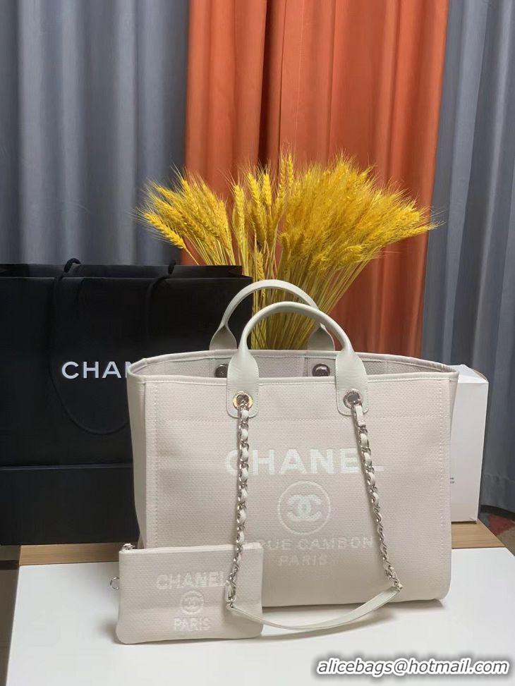 Luxurious Chanel Deauville Mixed Fibers Large Shopping Bag A66941 Light Gray 2022