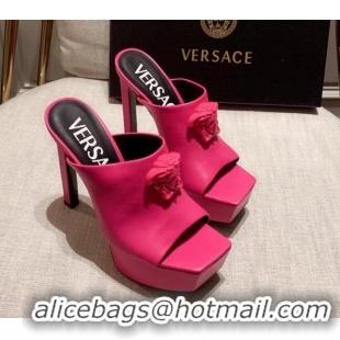 Good Looking Versace Calfskin Platform Slide Sandals 14cm Pink 031946