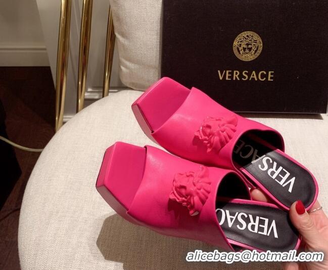 Good Looking Versace Calfskin Platform Slide Sandals 14cm Pink 031946