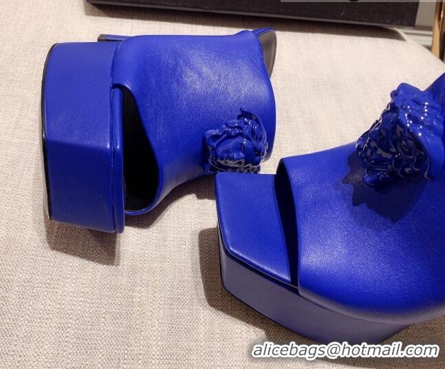 Popular Style Versace Calfskin Platform Slide Sandals 14cm Blue 031947