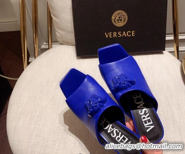 Popular Style Versace Calfskin Platform Slide Sandals 14cm Blue 031947