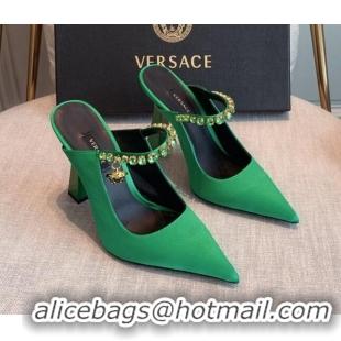 Grade Quality Versace Silk High Heel Mules 11cm Green 031948