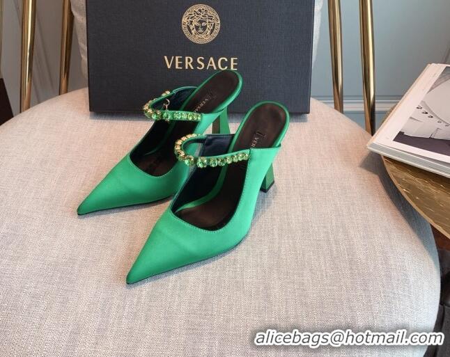 Grade Quality Versace Silk High Heel Mules 11cm Green 031948