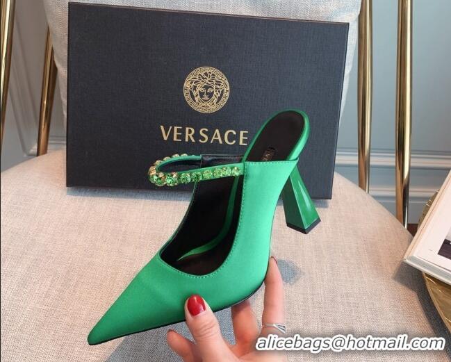 Grade Quality Versace Silk High Heel Mules 11cm Green 031948