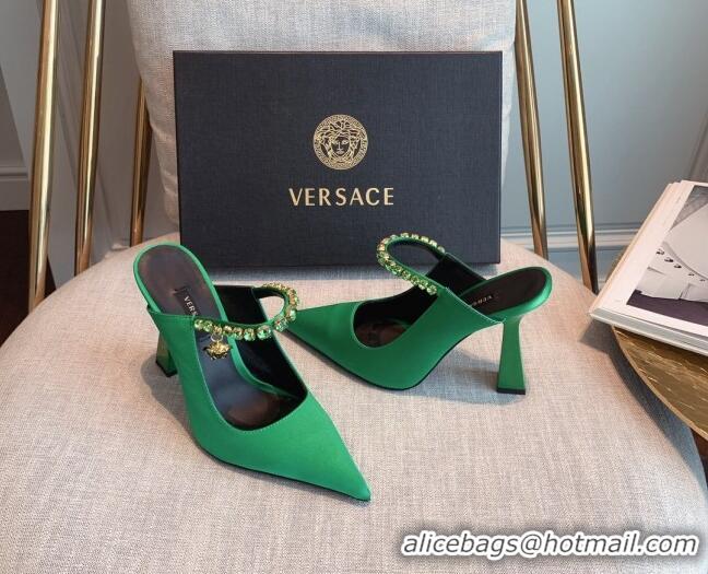 Grade Quality Versace Silk High Heel Mules 11cm Green 031948