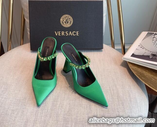 Grade Quality Versace Silk High Heel Mules 11cm Green 031948