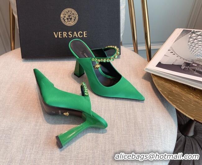 Grade Quality Versace Silk High Heel Mules 11cm Green 031948