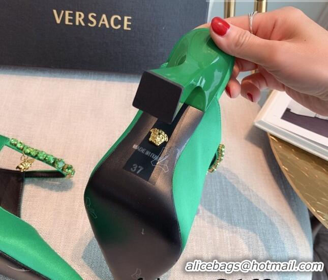 Grade Quality Versace Silk High Heel Mules 11cm Green 031948