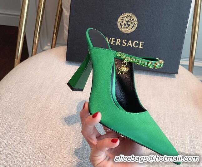 Grade Quality Versace Silk High Heel Mules 11cm Green 031948