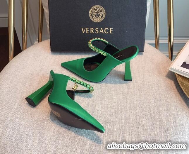 Grade Quality Versace Silk High Heel Mules 11cm Green 031948