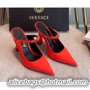 Charming Versace Silk High Heel Mules 11cm Red 031950