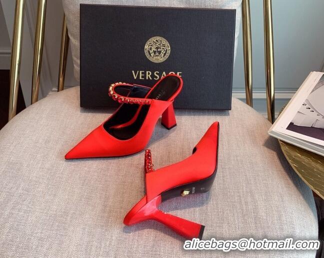 Charming Versace Silk High Heel Mules 11cm Red 031950