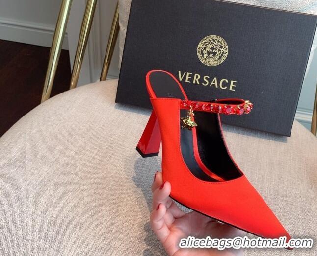 Charming Versace Silk High Heel Mules 11cm Red 031950