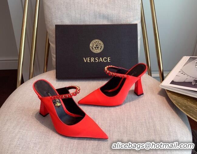 Charming Versace Silk High Heel Mules 11cm Red 031950