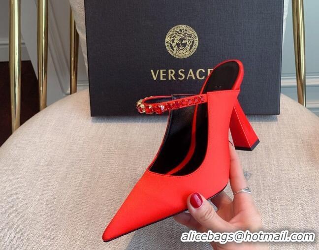 Charming Versace Silk High Heel Mules 11cm Red 031950