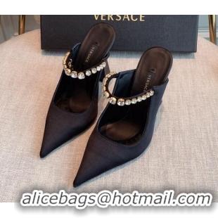 Discount Versace Silk High Heel Mules 11cm Black 031951