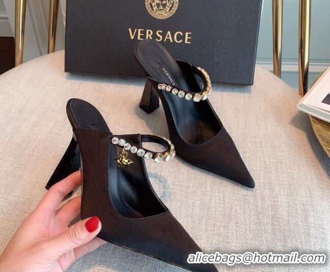 Discount Versace Silk High Heel Mules 11cm Black 031951