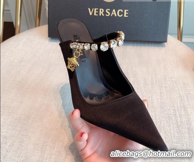 Discount Versace Silk High Heel Mules 11cm Black 031951