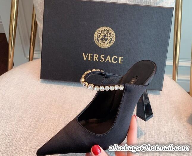 Discount Versace Silk High Heel Mules 11cm Black 031951