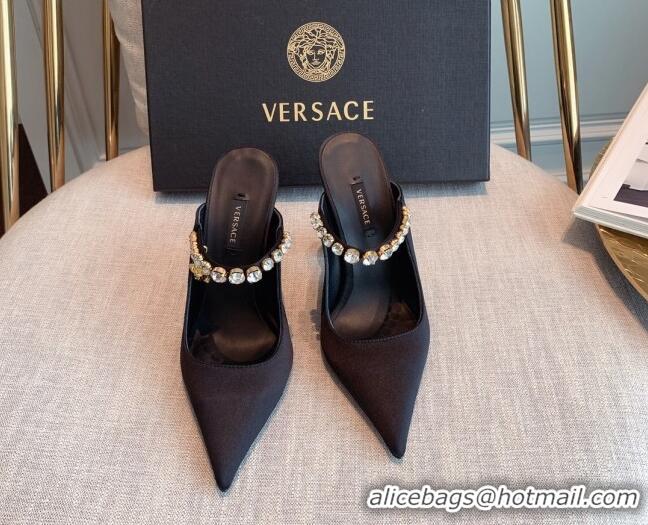 Discount Versace Silk High Heel Mules 11cm Black 031951