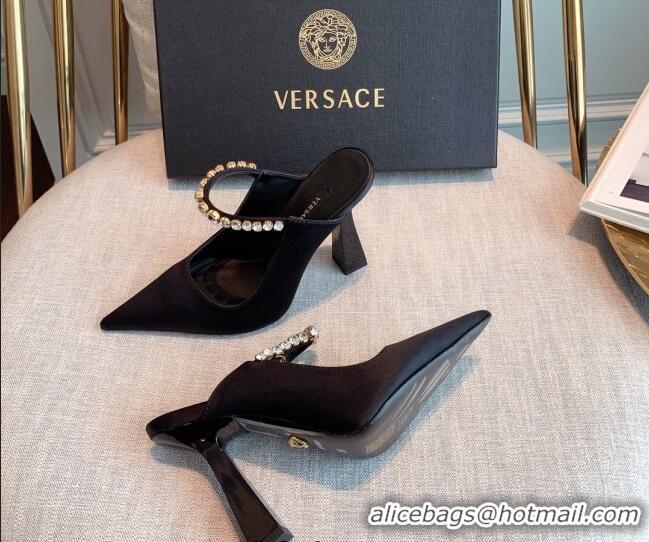 Discount Versace Silk High Heel Mules 11cm Black 031951