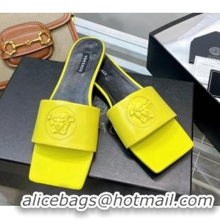 Hot Style Versace Lambskin Flat Side Sandals Yellow 032635