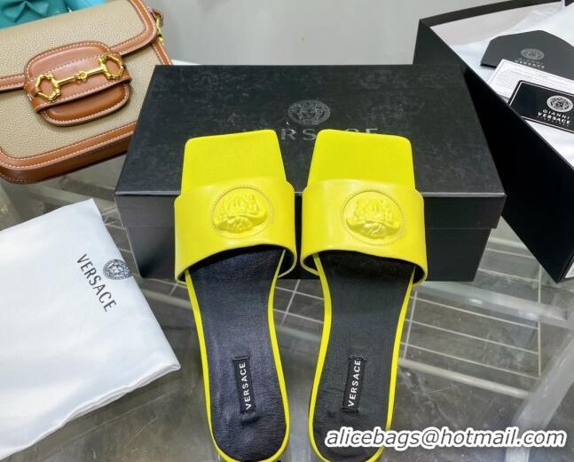 Hot Style Versace Lambskin Flat Side Sandals Yellow 032635