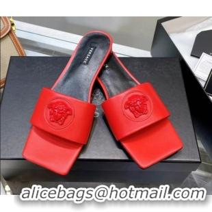 Good Quality Versace Lambskin Flat Side Sandals Red 032636