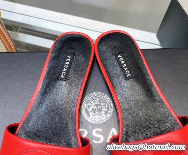 Good Quality Versace Lambskin Flat Side Sandals Red 032636