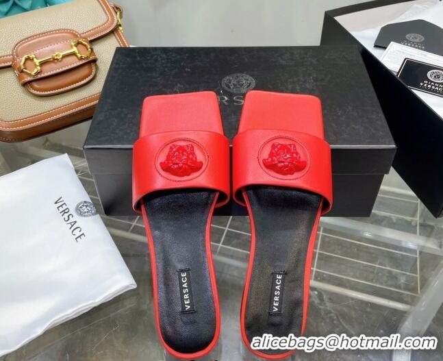 Good Quality Versace Lambskin Flat Side Sandals Red 032636