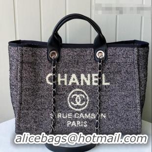 Famous Brand Chanel Deauville Mixed Fibers Large Shopping Bag A66941 Black/White 2021