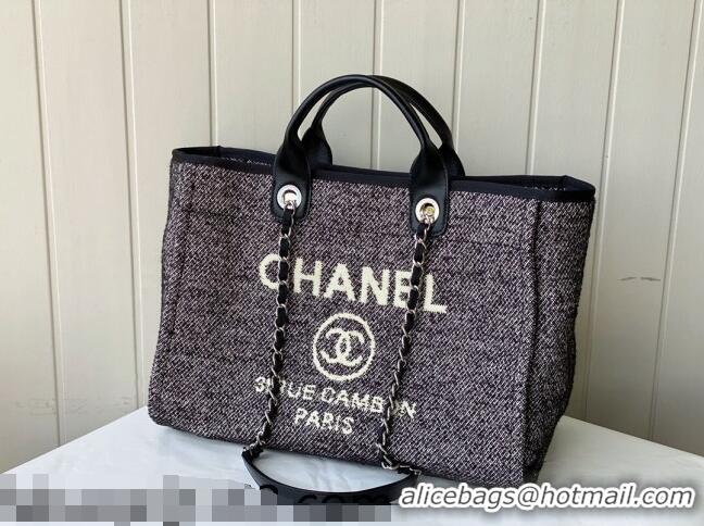 Famous Brand Chanel Deauville Mixed Fibers Large Shopping Bag A66941 Black/White 2021