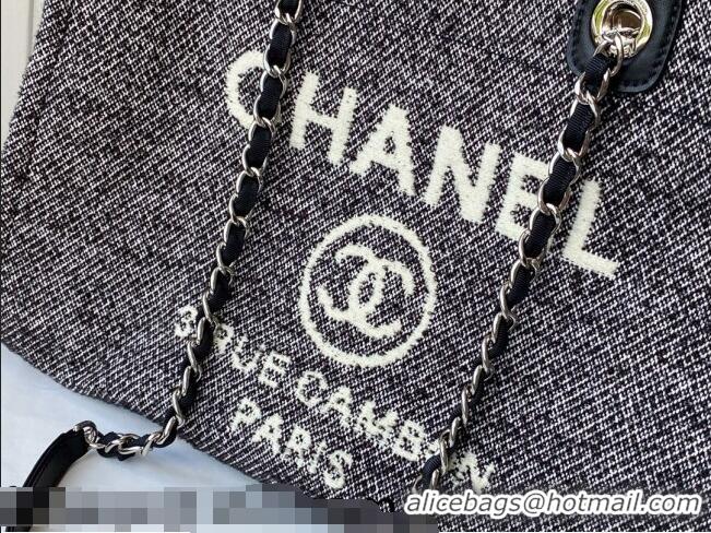 Famous Brand Chanel Deauville Mixed Fibers Large Shopping Bag A66941 Black/White 2021