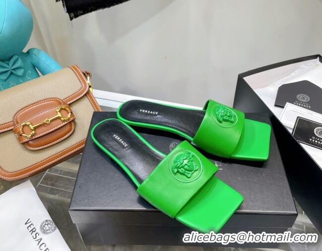 Purchase Versace Lambskin Flat Side Sandals Green 032641