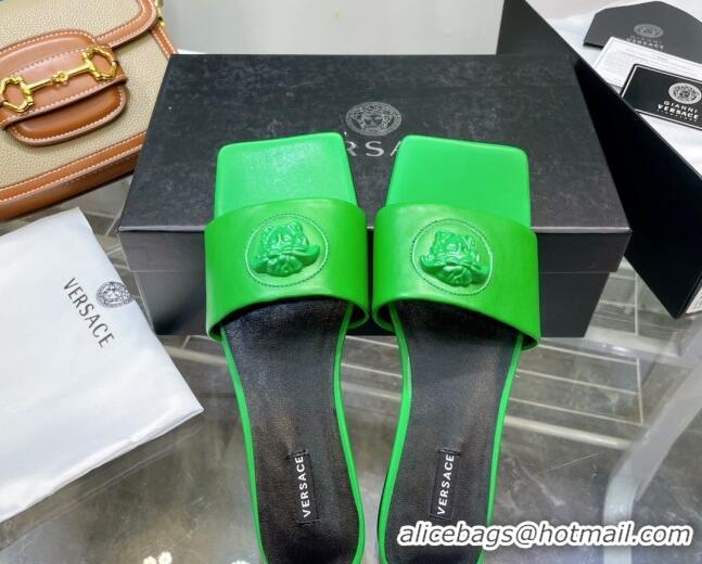 Purchase Versace Lambskin Flat Side Sandals Green 032641