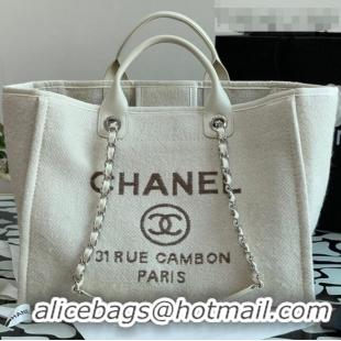 Buy Discount Chanel Deauville Mixed Fibers Large Shopping Bag A66941 White 2021