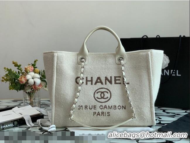 Buy Discount Chanel Deauville Mixed Fibers Large Shopping Bag A66941 White 2021