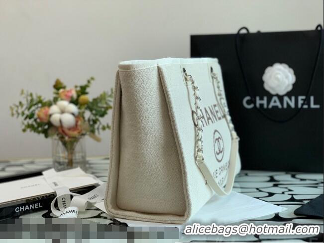 Shop Grade Chanel Deauville Mixed Fibers Medium Shopping Bag A67001 White 2021