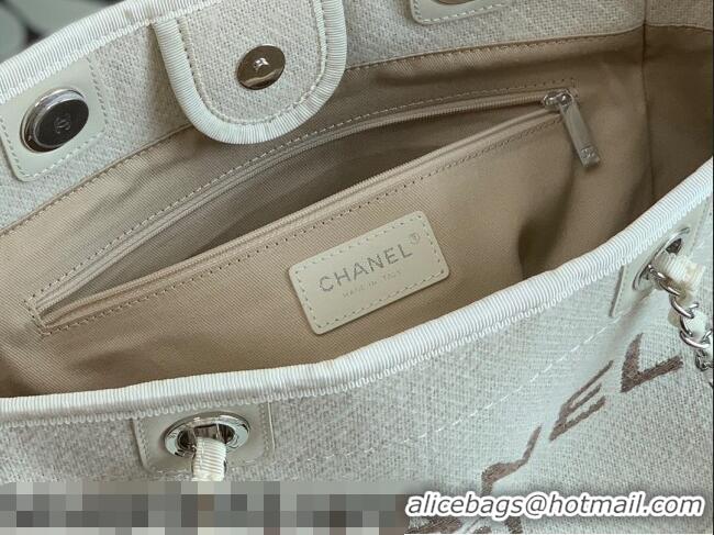 Shop Grade Chanel Deauville Mixed Fibers Medium Shopping Bag A67001 White 2021