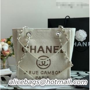 Top Quality Chanel Deauville Mixed Fibers Small Shopping Bag A01251 White 2021