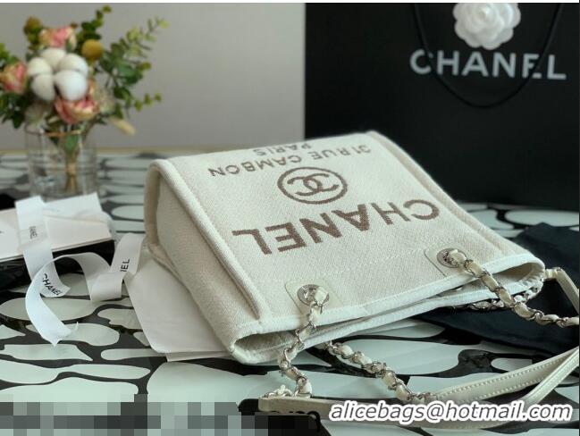 Top Quality Chanel Deauville Mixed Fibers Small Shopping Bag A01251 White 2021