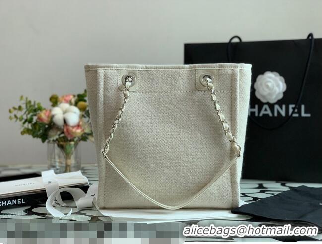 Top Quality Chanel Deauville Mixed Fibers Small Shopping Bag A01251 White 2021