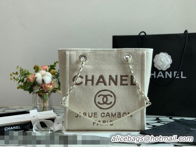 Top Quality Chanel Deauville Mixed Fibers Small Shopping Bag A01251 White 2021