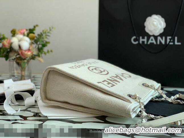 Top Quality Chanel Deauville Mixed Fibers Small Shopping Bag A01251 White 2021