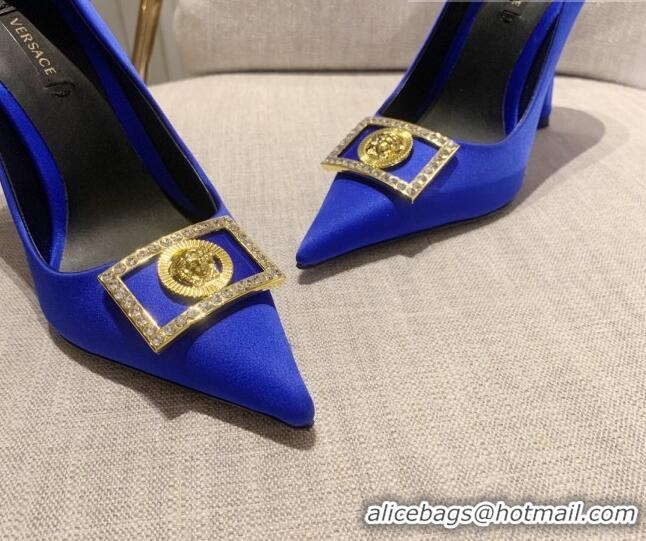 Top Design Versace Silk High Heel Pumps 11cm Royal Blue 032809