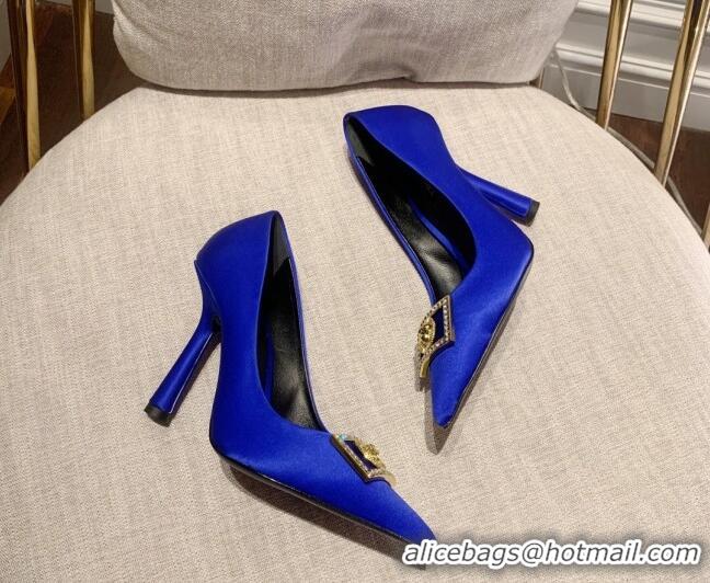 Top Design Versace Silk High Heel Pumps 11cm Royal Blue 032809