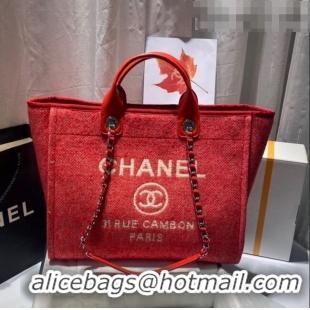 Top Grade Chanel Deauville Mixed Fibers Large Shopping Bag A66941 Red 2021