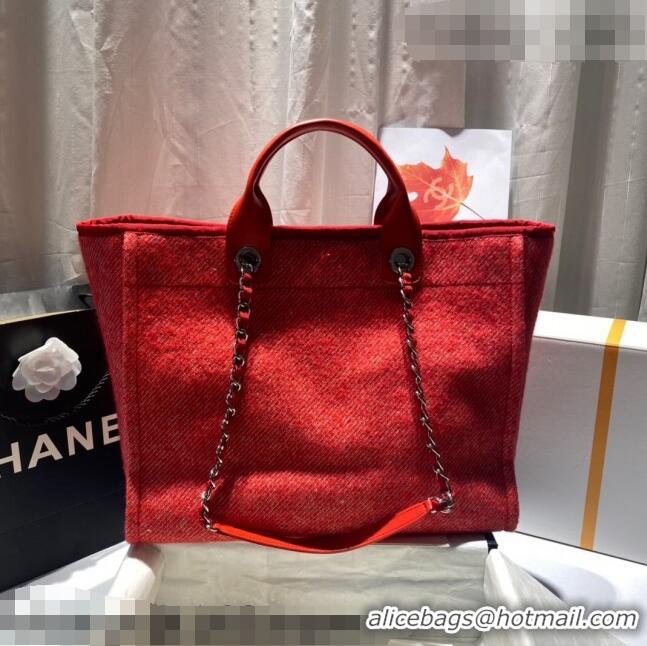 Top Grade Chanel Deauville Mixed Fibers Large Shopping Bag A66941 Red 2021